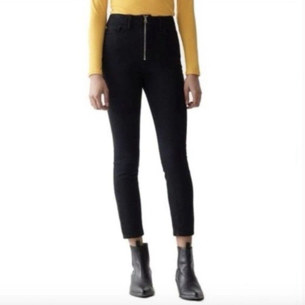 Agolde Nico Exposed Zipper High Waist Cropped Jeans Black Size 27